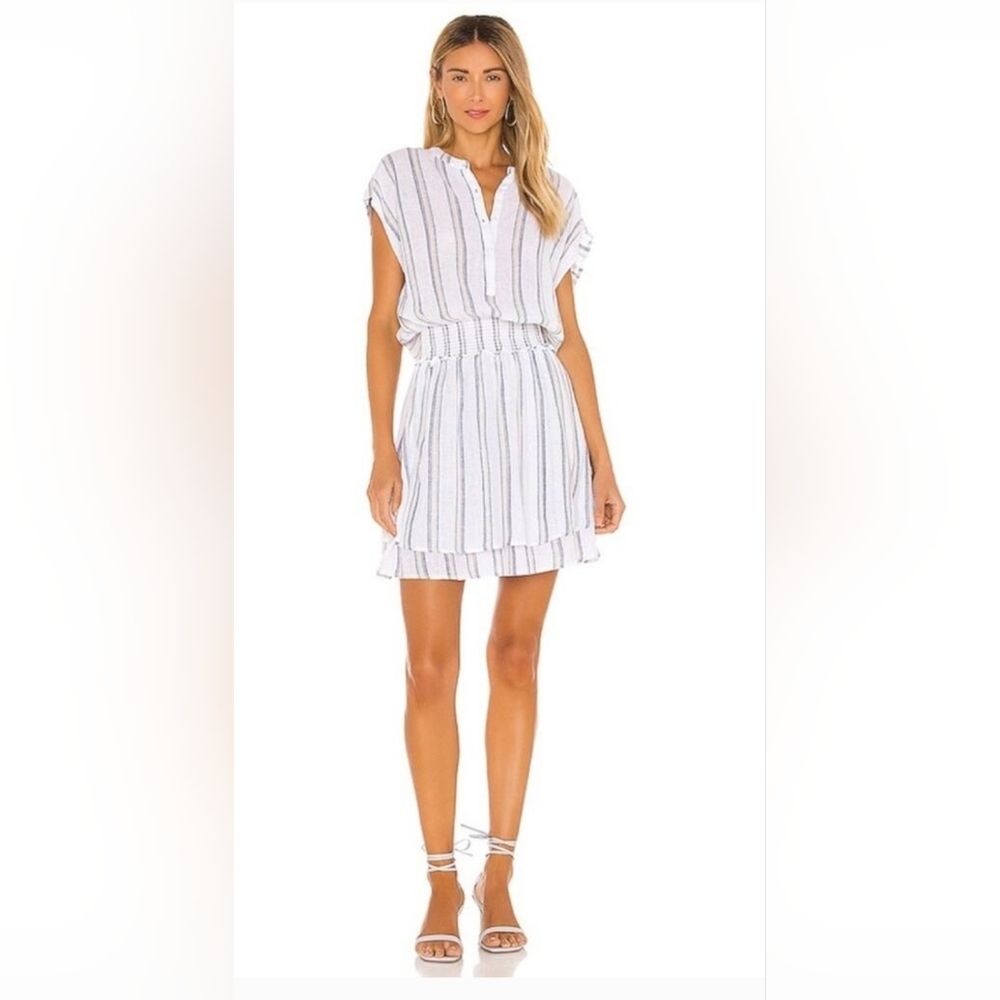 Rails Linen Angelina Ryland Striped Dress Smocked Waist NWT